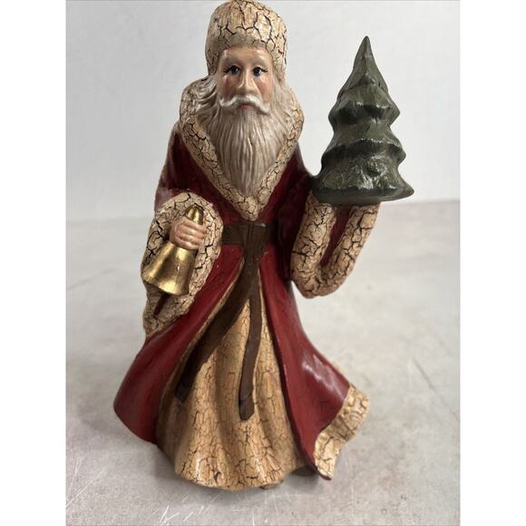 Vintage Ceramic Hand Painted Old World Santa Clause With Bell And Christmas Tree - Picture 1 of 10